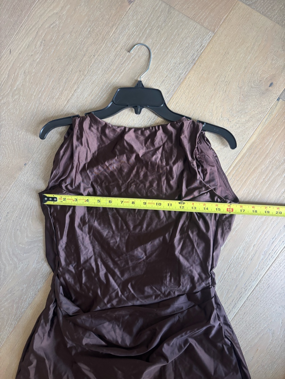 Oh Polly Monnie Draped Open-Back A-Line Mini Dress 6 Pearl Chocolate Brown NWT - Picture 11 of 12